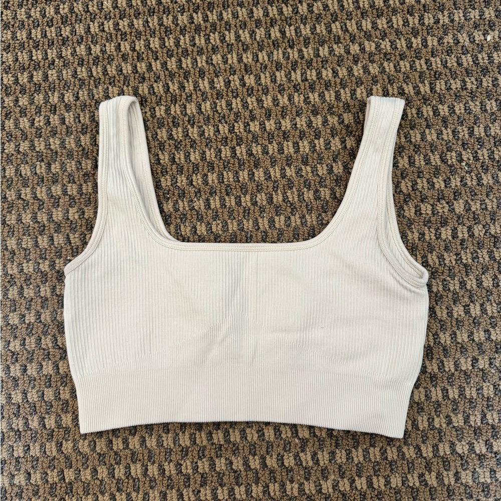 cream white ribbed sports bra